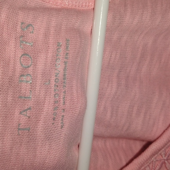 🌟HP🌟Talbots Pink Lace Yoke Tee 100% Cotton L Summer Spring Lightweight - Picture 5 of 6